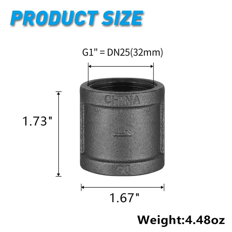 Home TZH 1" Pipe Fitting Coupling, 10 Pack Malleable Iron Cast Pipe Coupling for Steam-punk Vintage Shelf Bracket DIY Plumbing Pipe Decor Furniture (10, 1") - Image 2
